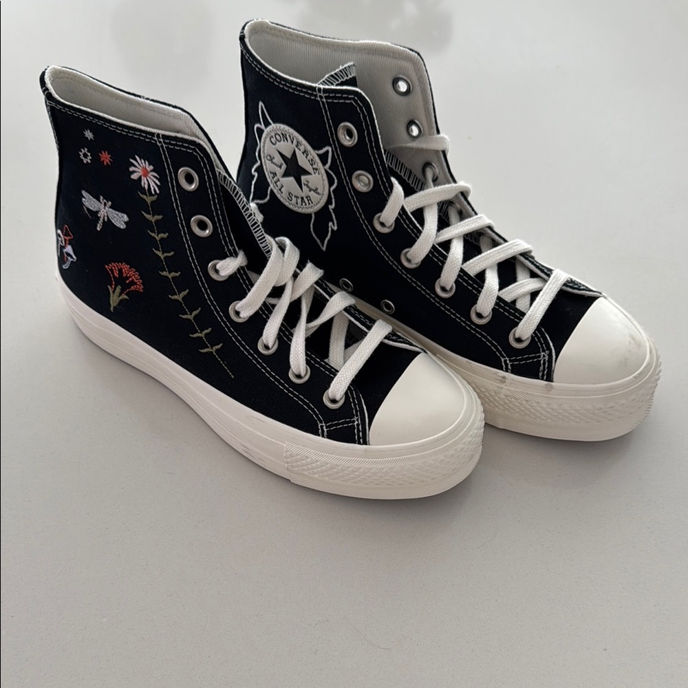 Women’s Converse Black and White High-Top Sneakers with Cartoon Design